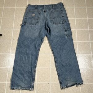 Y2K‎ Lee Dungarees Carpenter Jeans Mens 34x30 Blue Denim Cotton Wide Distressed
